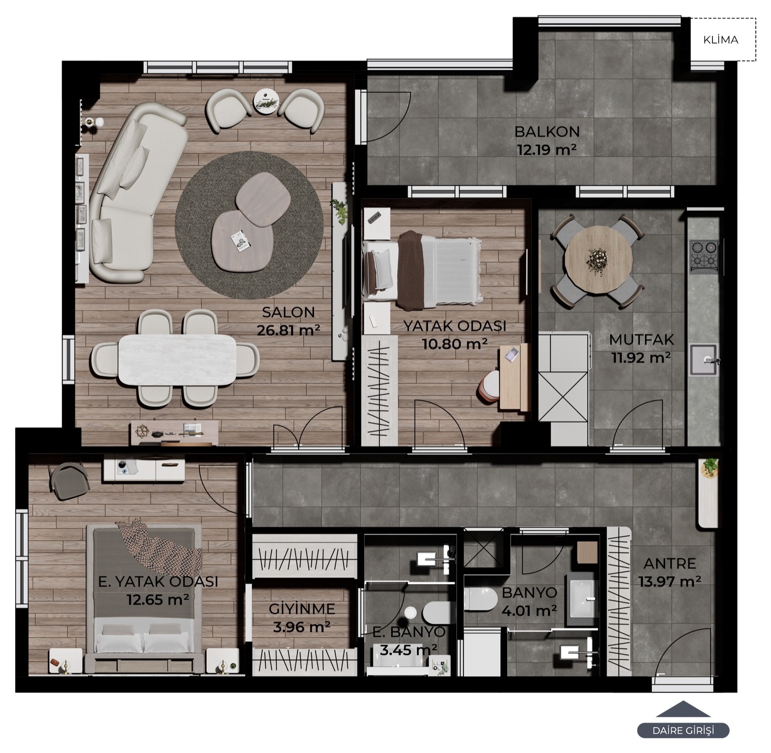 2+1 tip 1 C-D blok daire planı